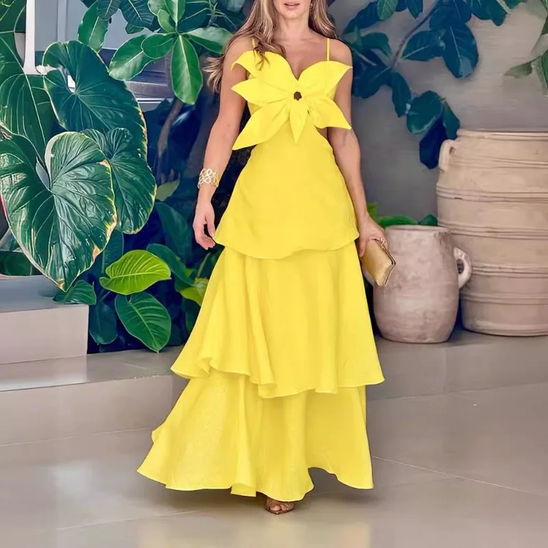 

Женское однотонное платье на бретельках, однотонное платье с трехмерным цветочным принтом, весна-лето 2024