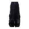 FEWQ Pants Leg Splicing PU Leather Men's Jeans Autumn Winter Straight Legs 2024 Darkwear Korea Fashion Male Trousers 24E5611 5