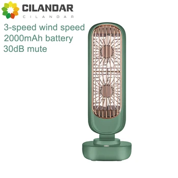 레트로 더블 리프 타워 선풍기 사무실 데스크탑 선풍기, 수직 휴대용 충전식 USB 소형 선풍기, 2024 핸들, 신제품