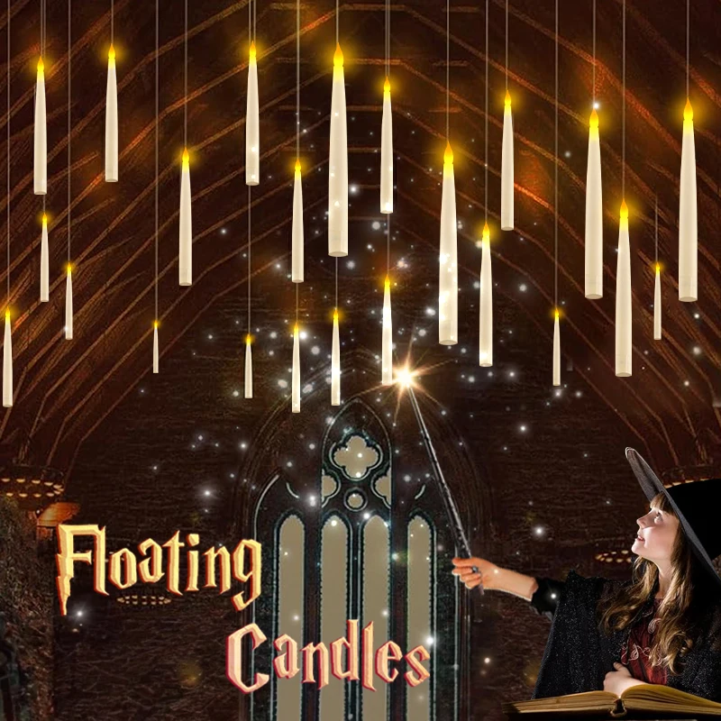 Floating Candles Christmas LED Flameless Warm Hanging Candle Flickering Battery Operated Taper Candle Magic Wand Remote