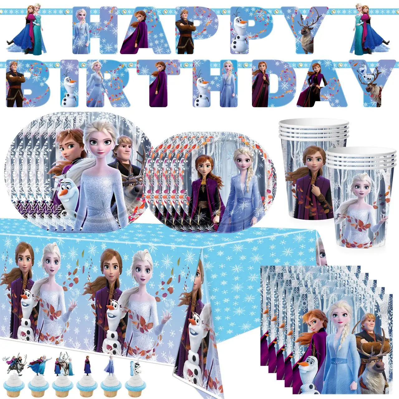 

Frozen Party Supplies Paper Cup Plate Tablecloth Flag Birthday Balloon With Elsa Anna for Boys Girls Kids Party Decoration