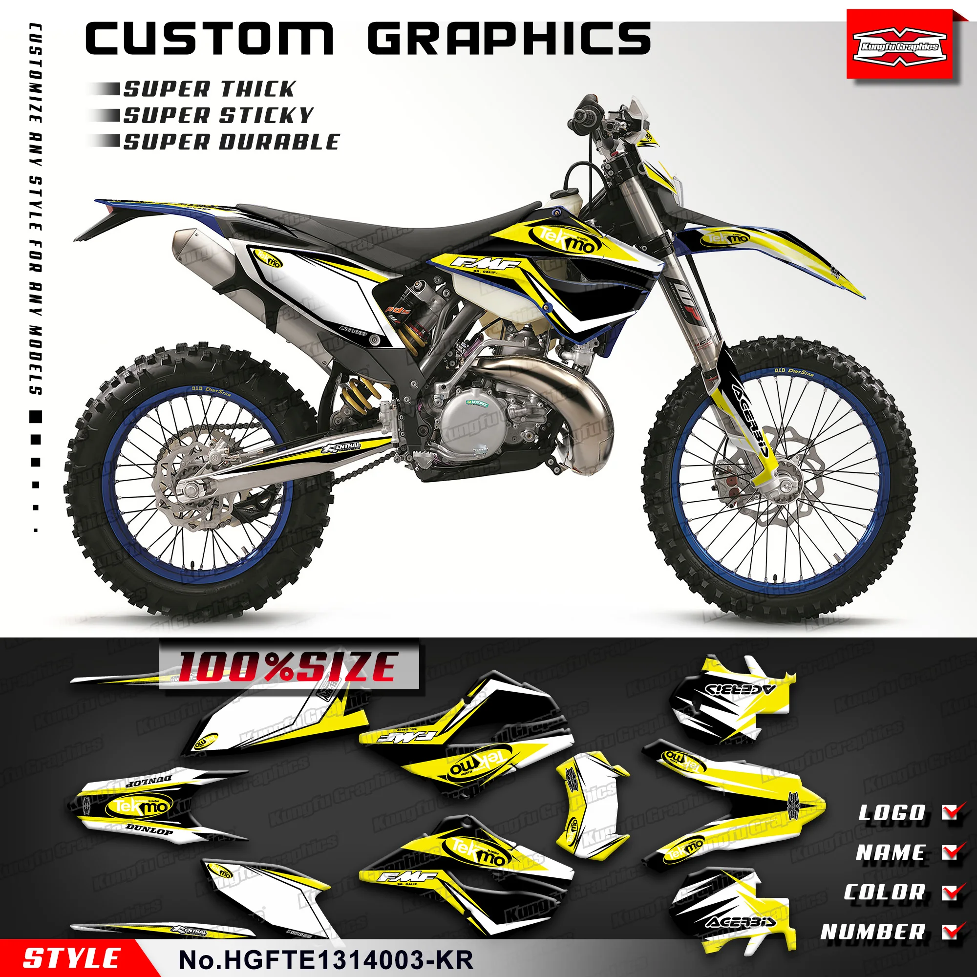 

KUNGFU, графическая наклейка для мотоцикла Husaberg TE 125 250 300 / FE 250 350 450 501 2013, технические характеристики