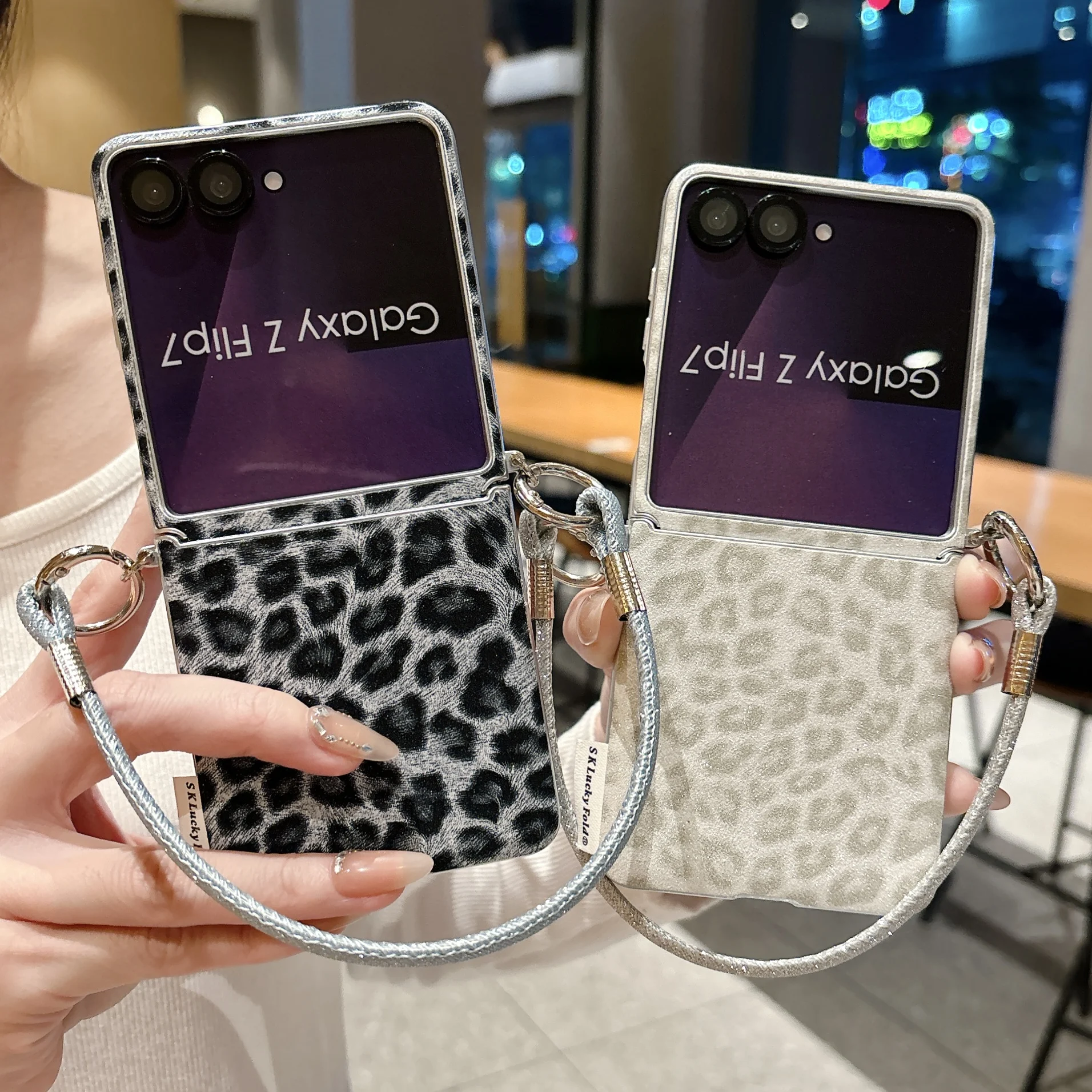 Luxury Leopard Print Phone Case with Wrist Strap - Shockproof Hard Cover