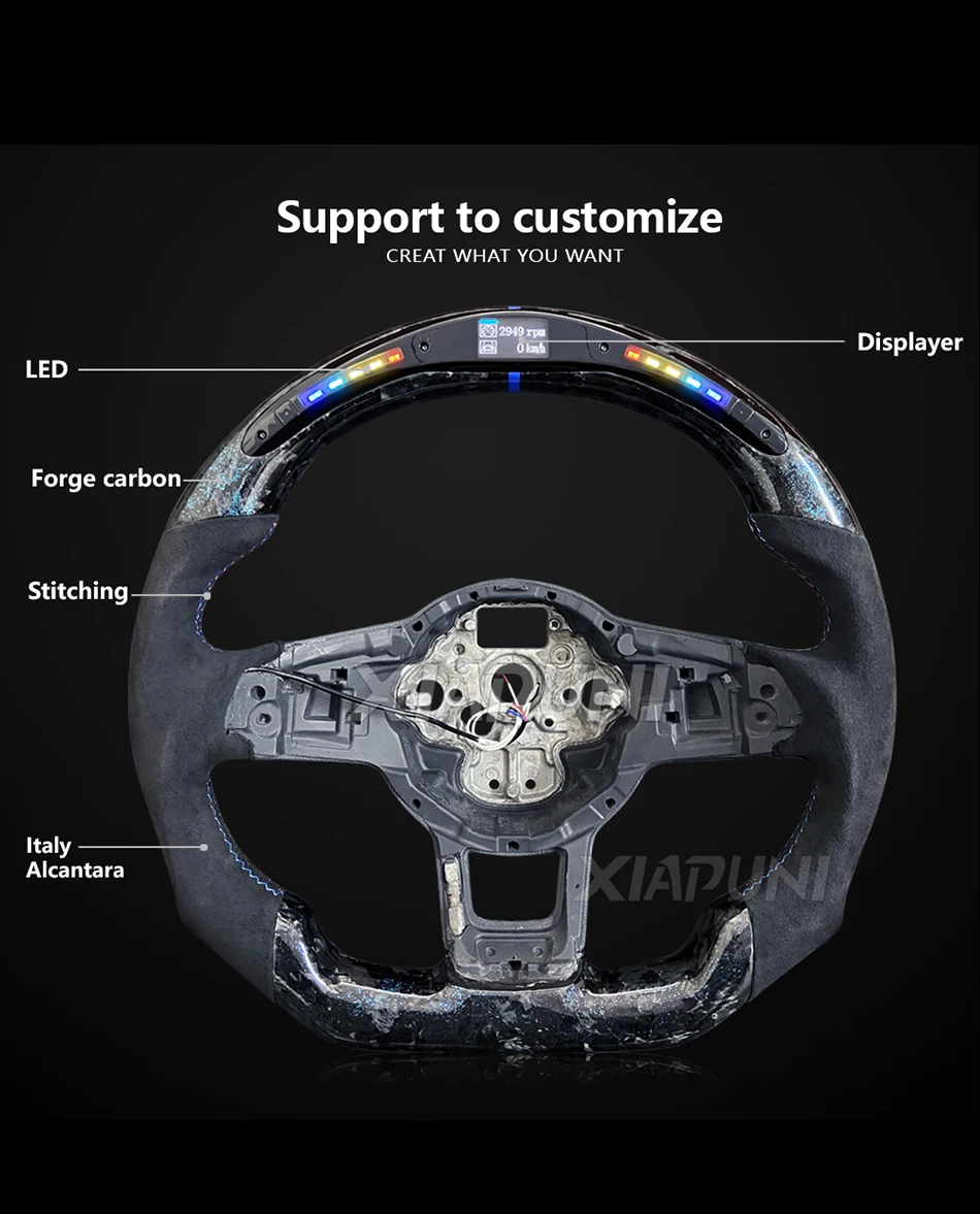 Fit For VW Golf 7 MK7 Mk7.5 GTI Scirocco Polo GTS R Line 2014-2017 LED RPM Racing Steering Wheel Forge carbon fiber Customized - - Racext 25