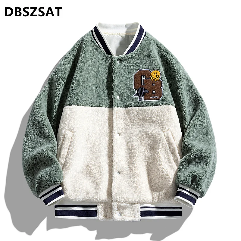 

Новинка 2022, зимняя теплая куртка из овечьей шерсти, мужское однотонное повседневное плотное флисовое теплое пушистое пальто с воротником-стойкой и карманами на молнии