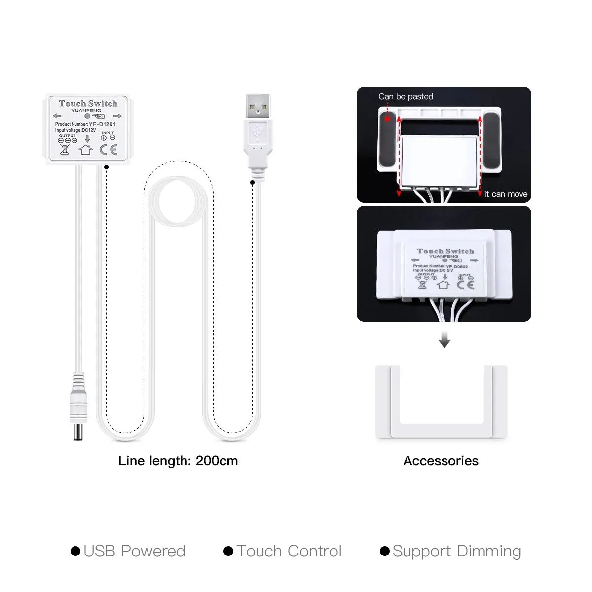 Makeup Mirror COB 5V USB LED Strip Backlight Lighting Penetrate Mirror Touch Sensor Switch Dimmable Bathroom Vanity Light