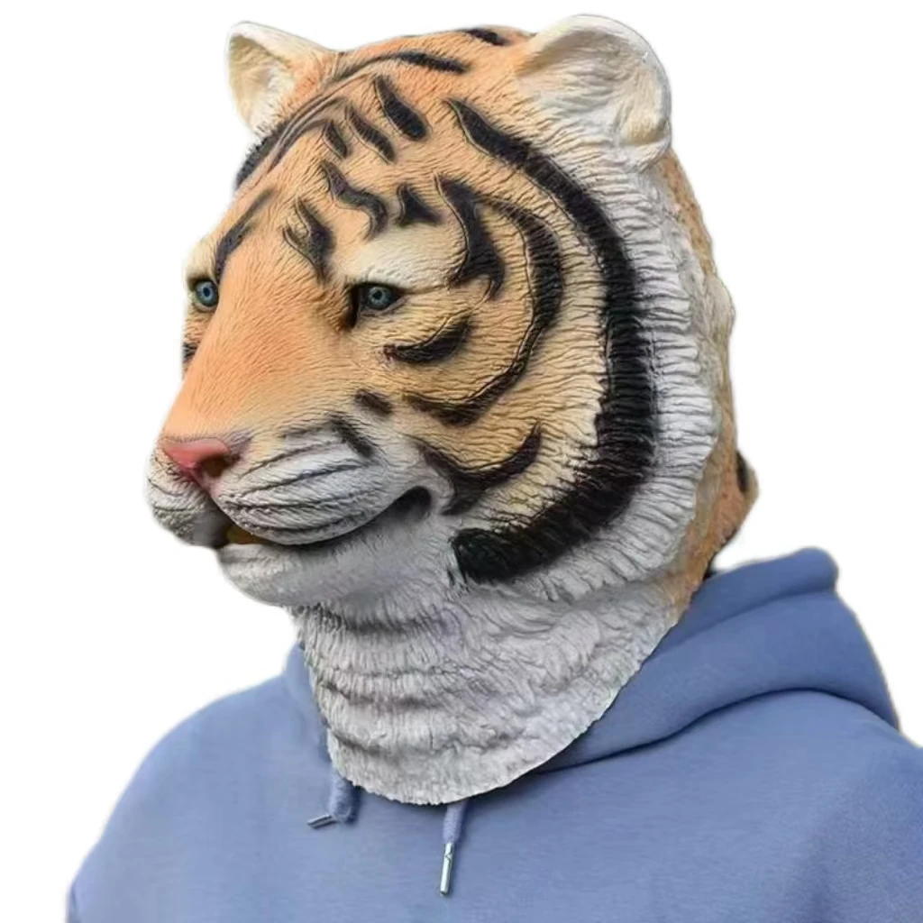Realistic Tiger Mask Cosplay Full Head Animal Mask Halloween Costume Party Cute Latex Carnival Gift Adult Animal Prop,full face mask,half face mask