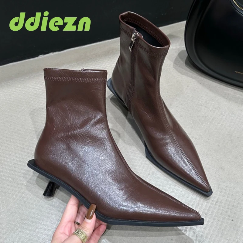 

Ankle Boots Elegant Ladies Shoes With Low Heels Autumn 2023 Fashion Female Shoes Zipper Footwear Pointed Toe Women Short Boots