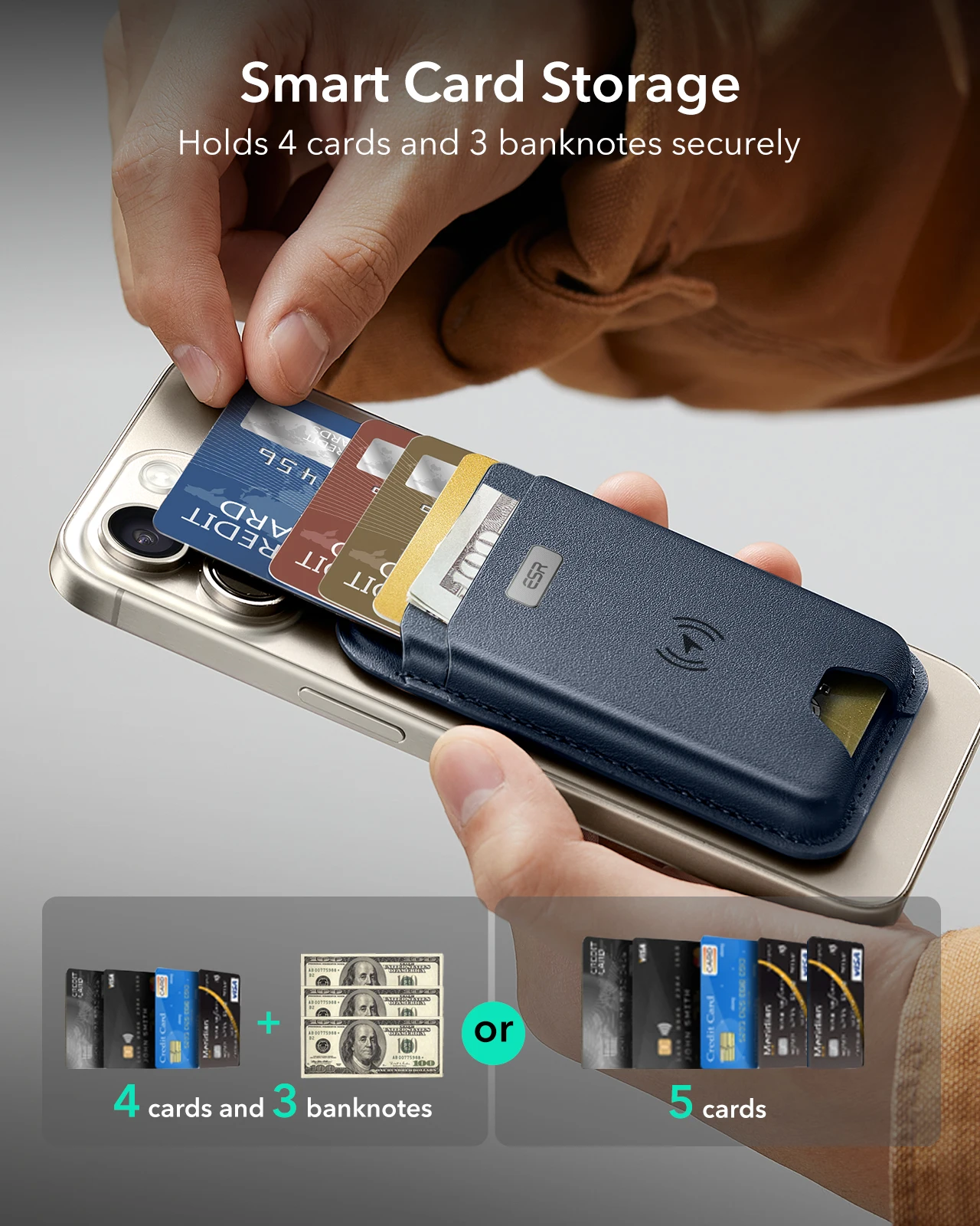 ESR for MagSafe Wallet with Find My Functionality 5 Cards Holder Strong Magnetic Wallet for iPhone 16/15/14/13/12 Series 3