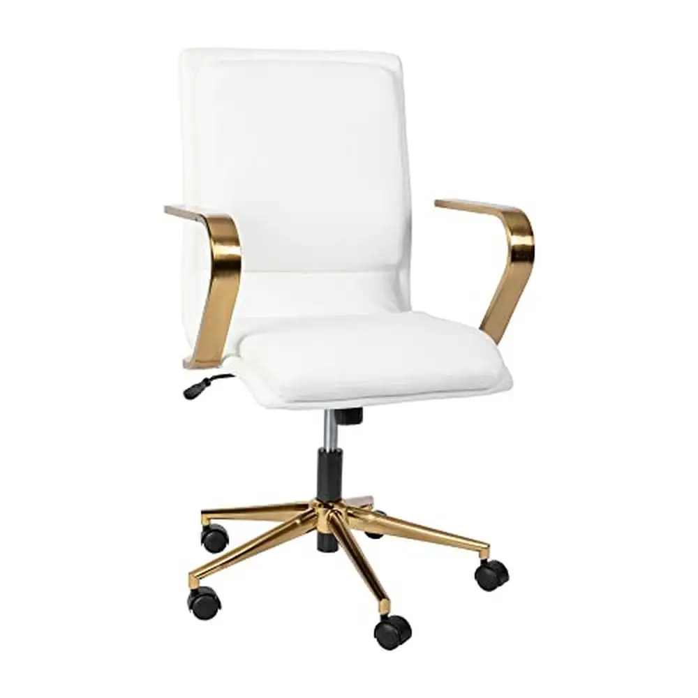 

Офисное кресло руководителя из белой кожи со средней спинкой, с матовой золотой основой, с поворотом на 360 °, регулируемой высотой, эклектический дизайн, Гламурная работа
