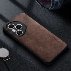 Premium Luxury Leather Phone Case - Retro Business Style Solid Color Cover for Honor 200 Smart (Coffee)