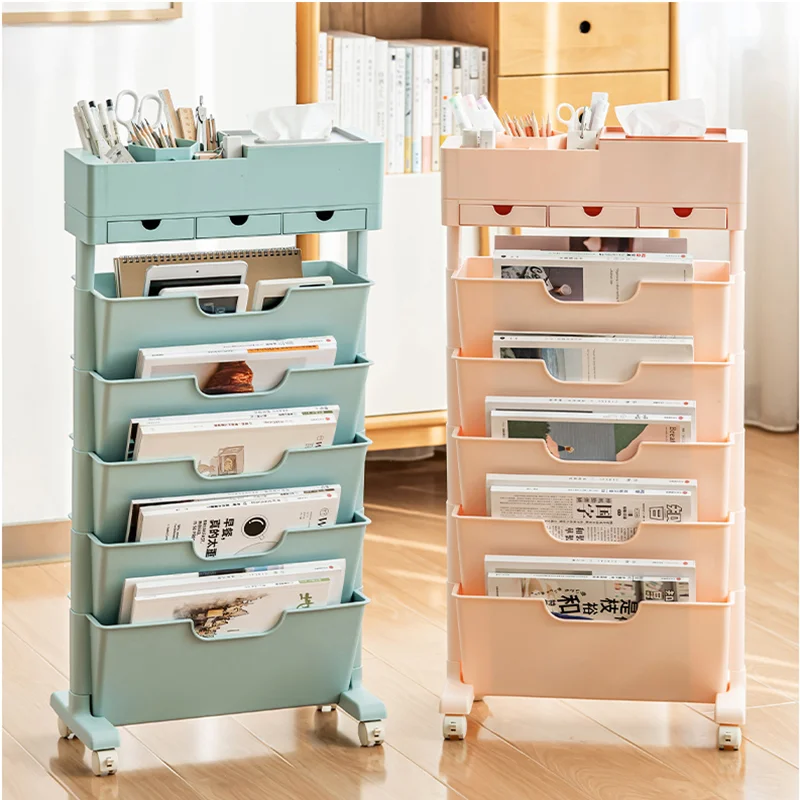 Movable Desk Bookshelf Book Storage Rack Magazine Storage Organizer