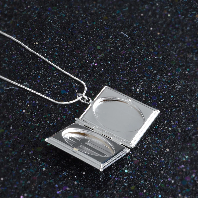 Pendant Necklace Silver Necklace Silver Pendant Silver Necklace Charms 925 Sterling Silver Square Shape Carve Cross Locket Photo Pendant Necklace Lovers Charms Gift