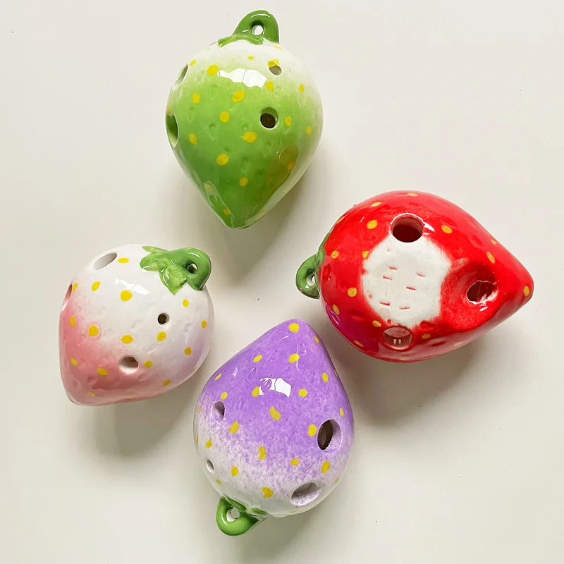 Strawberry Fruits Ocarina 6 Holes Ceramics Handmade Ac Tone Orff Instruments For Beginners