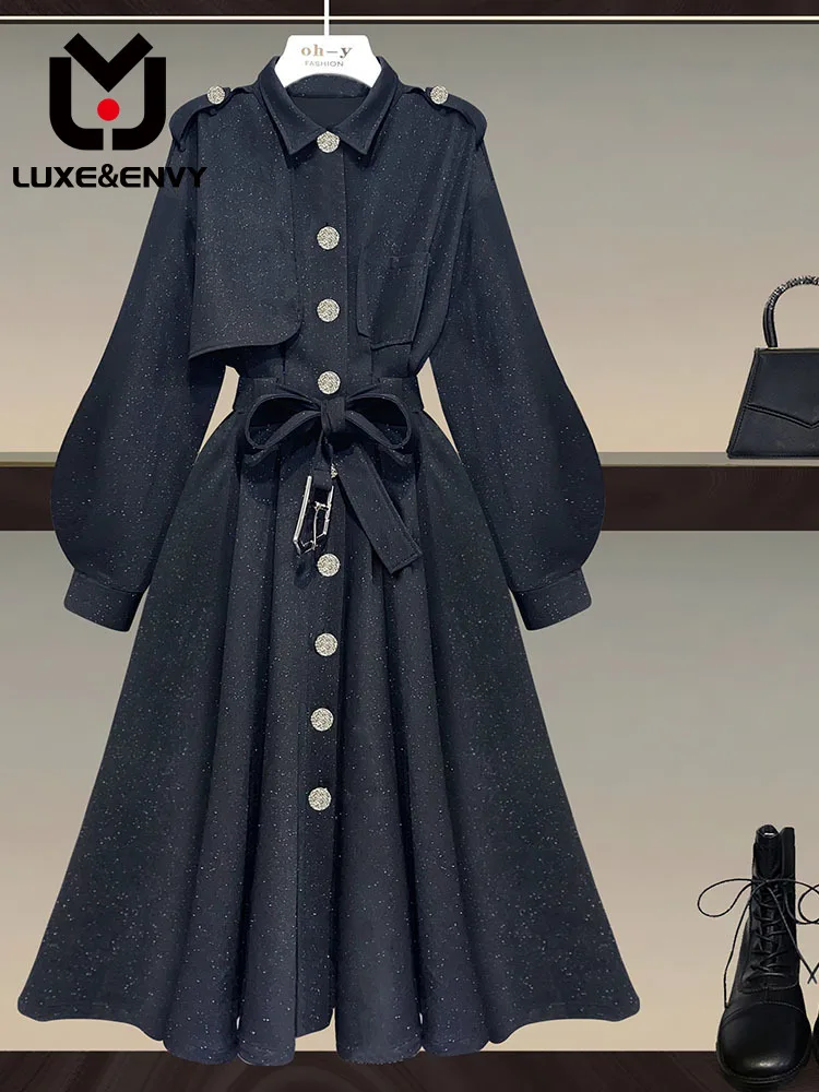 

LUXE&ENVY Dress High End Black New Korean Mid Length Windbreaker Fashionable Slim 2023 Autumn