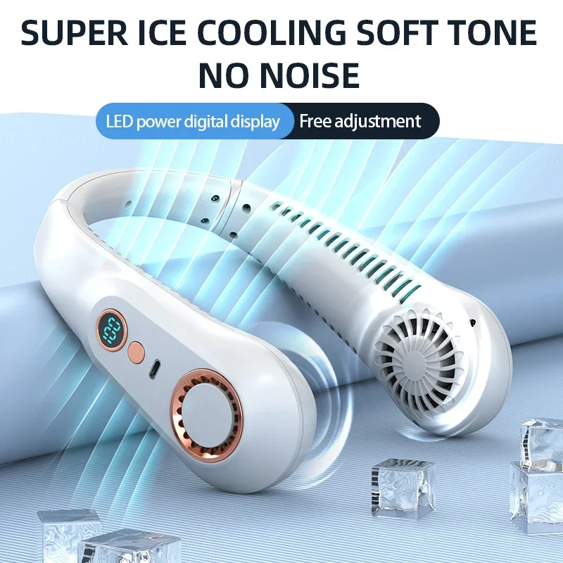 thumbnail image 1 of Rechargeable Bladeless Hanging Neck Fan with 3000mAh Battery and LED Display, 1 of 5