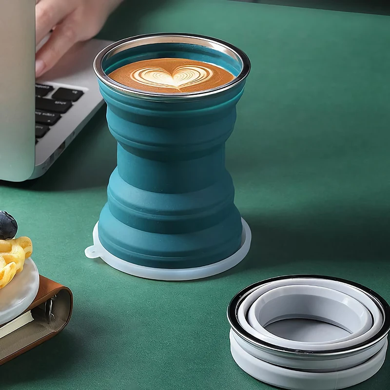 Portable Silicone Cup Foldable Travel Mug Heat Resistant Collapsible Water Cups with Lid Lanyard For Outdoor Camping Drinking