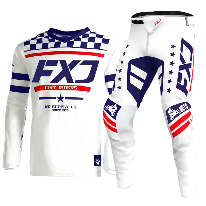 2026 FXJ 모토크로스 기어 세트 화이트 엔듀로 여성용 남성용 크로스 레이싱 슈트 오프로드 이름 번호 맞춤 제작 저지 팬츠