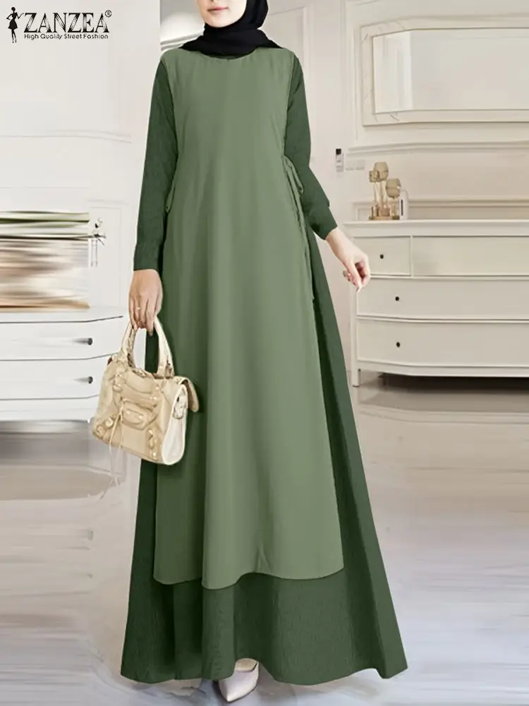 

ZANZEA Woman Fashion Eid Mubarek Sundress Vintage Patchwork Muslim Dress Long Sleeve O Neck Dresses Holiday Party Maxi Robe 2023