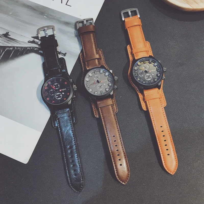 

Luxury Business Men Quartz Watch Classic Retro Men Watches Big Dial Leather Strap Date Wristwatch Reloj Caballero Montre Homme
