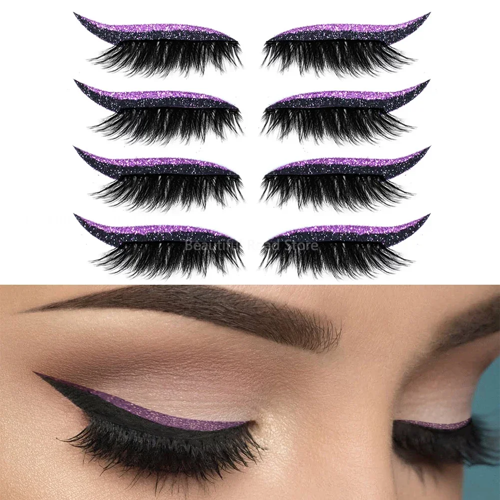 

4pairs/pack Artificial Eyeshadow Party Makeup Easy Use Reusable Self Adhesive with Eyelash Waterproof Eyeliner Sticker Cosmetic
