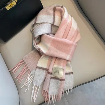 Sciarpa da donna in lana 100% Autunno Inverno Vintage stile preppy Plaid Sciarpa avvolgente Pashmina Mujer Femme Foulard Bufanda Scialle unisex da uomo 1