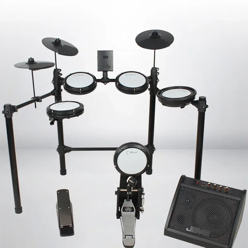 Juego de tambor eléctrico de 8 piezas, Kit de tambor electrónico para  principiantes adultos con 144 sonidos, pedales de alto sombrero para  regalos - AliExpress