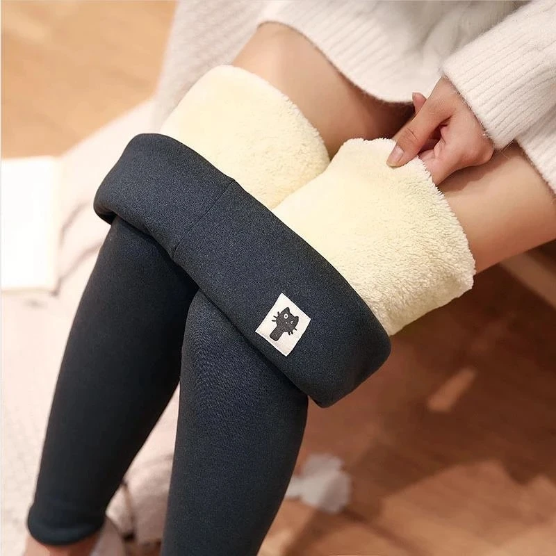 Women Winter Plus Velvet Stretch Leggings High Waist Warm Fleece Lined Velvet Keep Warm Pants Black Casual Thick Winter Leggings