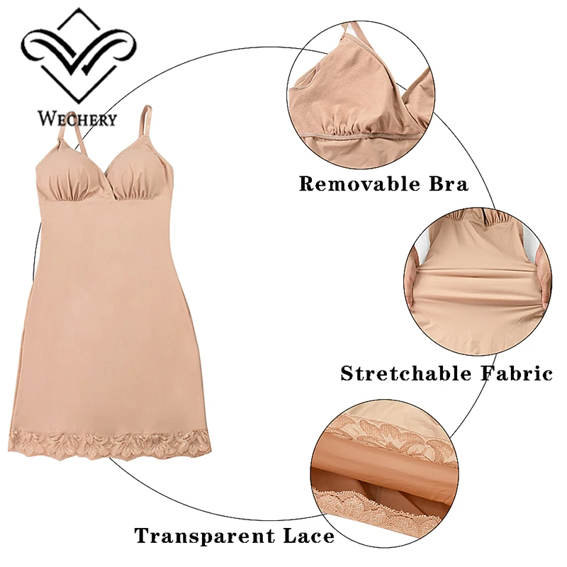 Sexy Cross V neck Slip Dress Full Length Shapewear Women Body Shaper Stretchable Spaghetti Strap Basic Dress Underwear Lace