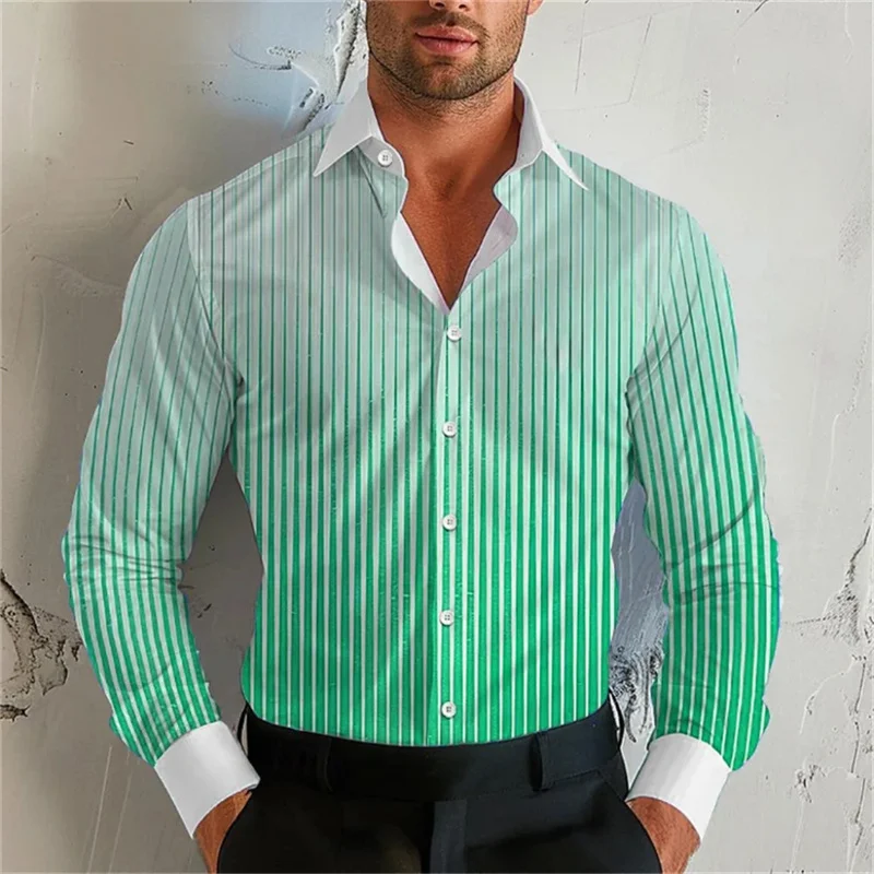thumbnail image 1 of Camisa de hombre con degradado de rayas 2024, camisa de manga larga con solapa, talla extragrande, diseño S-5XL, cómoda, suave, de alta calidad para hombre, 1 of 5