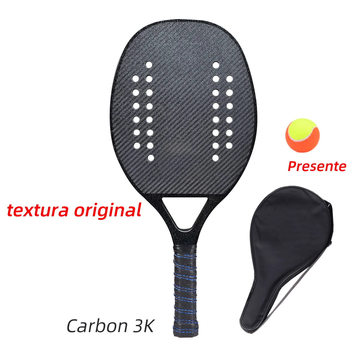 2022 New High Quality Full Carbon Fiber 3K Beach Tennis Racket Professional Rough Surface Soft Core Racquet with Bag and Ball