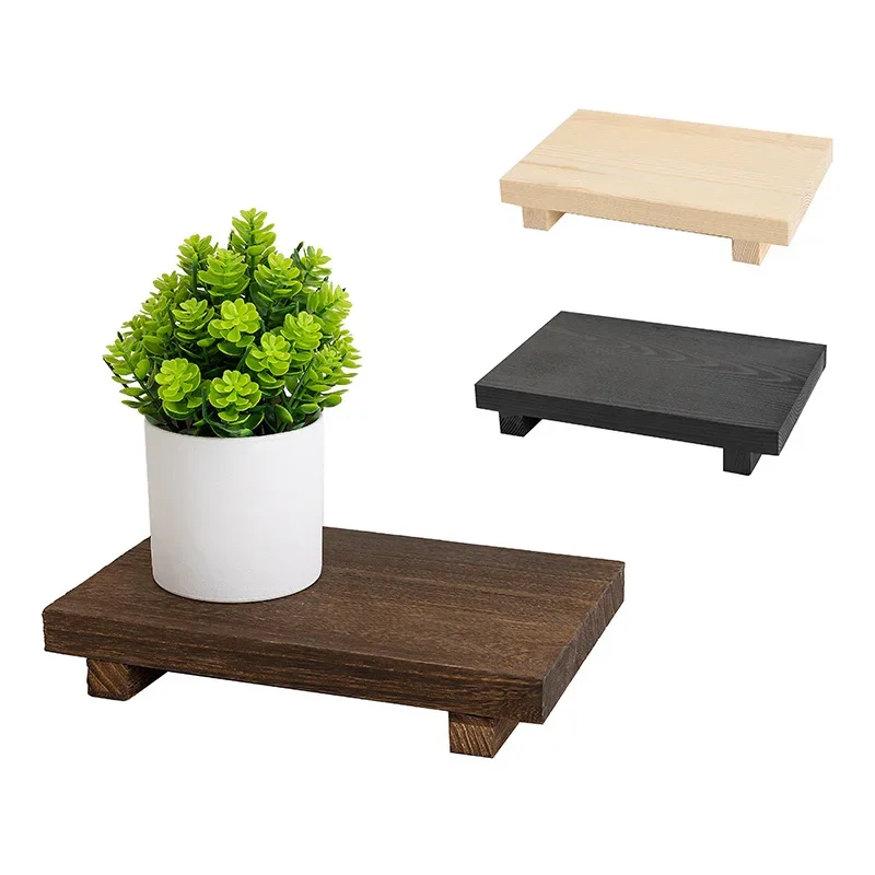 Wood Tray Pedestal Stand Bathroom Decor Wooden Vanity Hands Soap Scented Candle Storage Holder Tray Kitchen Seasoning Holder 6