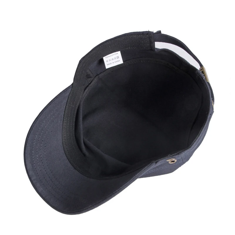 [Casual Military Hats For Men Cotton Flat Top Army Caps Women Solid Color Black Sun Hat Metal Tag Visor Curved Brim Adjustable - Image 6
