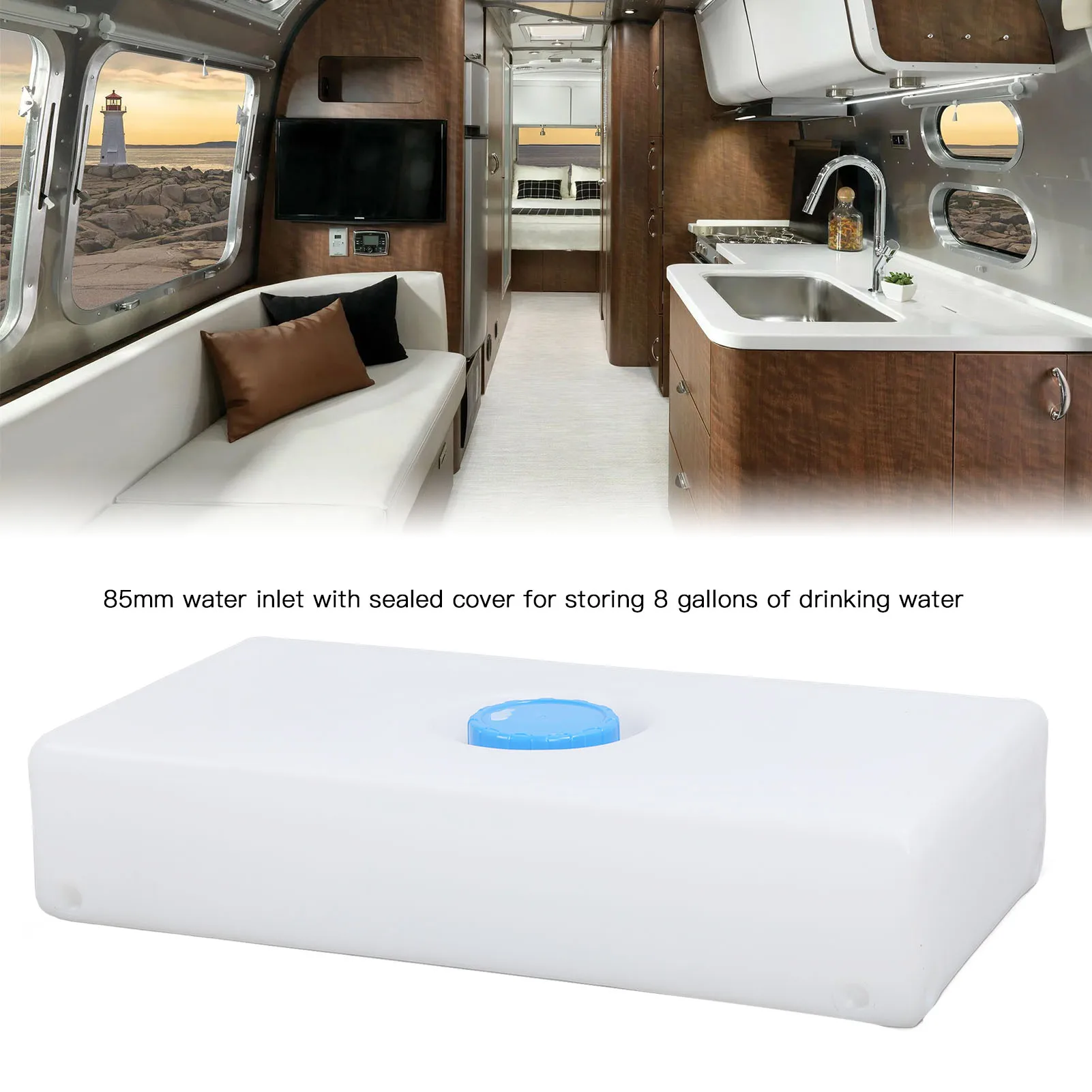 30L RV Water Holding Tank 8 Gallons Leakproof LLDPE 85mm Water Inlet for Trailer Yacht Boat Tank