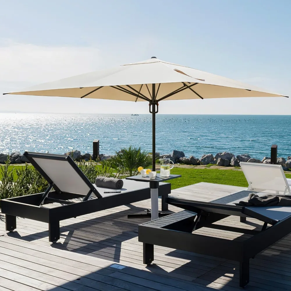 Patio Umbrella, 13.1' x 13.1' Aluminum Large Umbrella Umbrella Base, Heavy Duty Umbrella for Garden, Deck and Park Pool, Beige 2