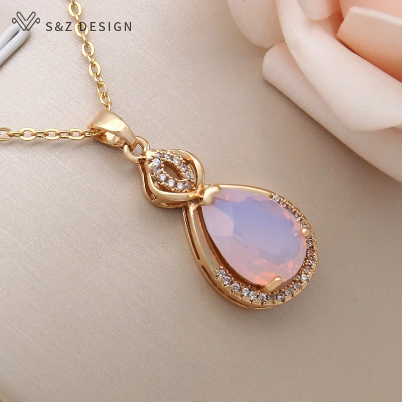 S&Z DESIGN New Fashion Luxury Water Drop Crystal Pendant Necklace For Women Temperament Cubic Zirconia Jewelry Fine Gift