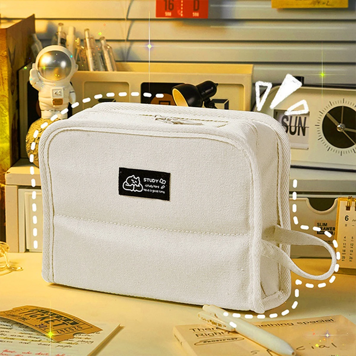 Astuccio In Tela Bianca Con 4 Scomparti: Capiente E Multiuso Per Scuola, Ufficio, Trucco O Viaggio - Organizer Portatile Per Penne E Matite
