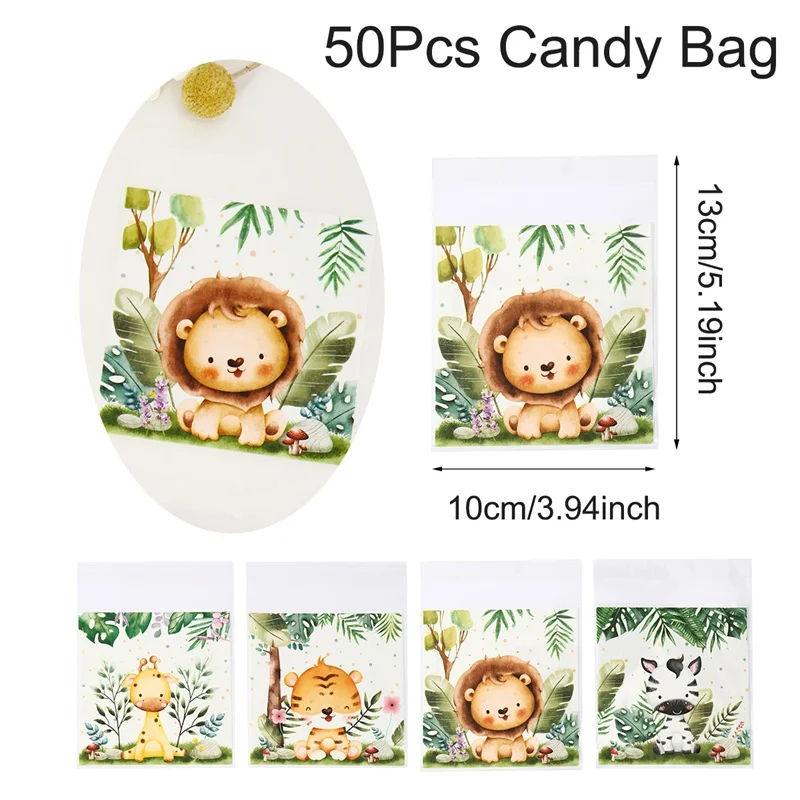 Selbstdichtende Süßigkeitentüte mit Dschungeltier, Dschungeltier-Thema, Babyparty, Urlaub, Geburtstag, Party, Geschenkverpackung, Zubehör, Geschenktüte – Detail 1