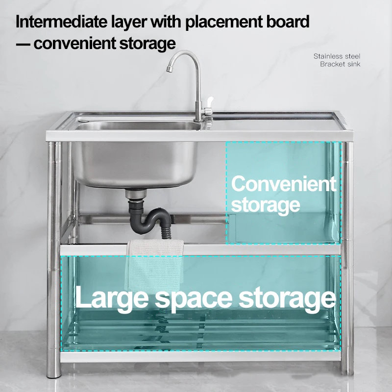 Stainless Steel Sink Kitchen Household Thickened Single Trough with Bracket Wash Basin Sink with Platform Easy Landing kitchen sink