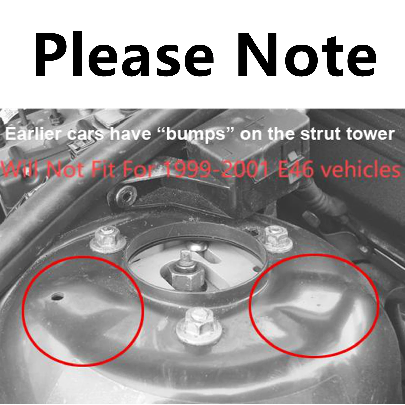 Vordere Stoßdämpfer-Verstärkungsplatten aus Edelstahl für BMW E46 320i 323i 325i 328i 330i 323Ci 325Ci 325Xi 328Ci 330Xi – Detail 1