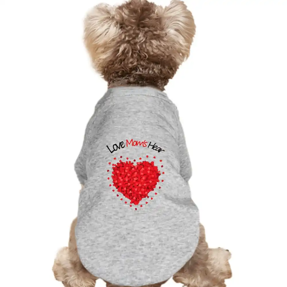 1pc Love Mom's Hear 프린트 애완동물 반팔 셔츠, 새로운 발렌타인 데이 컬렉션 소프트 올 시즌 애완동물 반팔 티셔츠