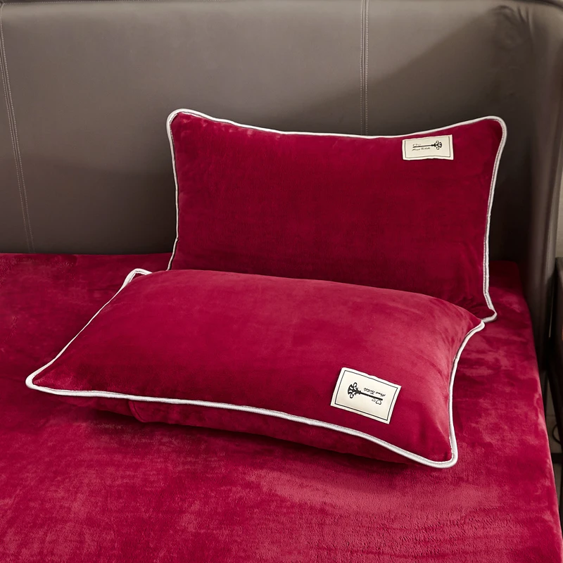 WOSTAR Warm winter plush fitted sheet elastic mattress cover fluffy coral fleece bed linen luxury double bed velvet protector 5