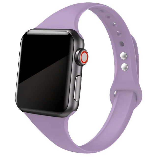 Silicone Strap for Apple Watch Band 44mm 40mm iwatch SE 6 5 Strap correa Narrow Slim bracelet applewatch band 5 6 se 3 38mm 40mm 11 Lavender Purple