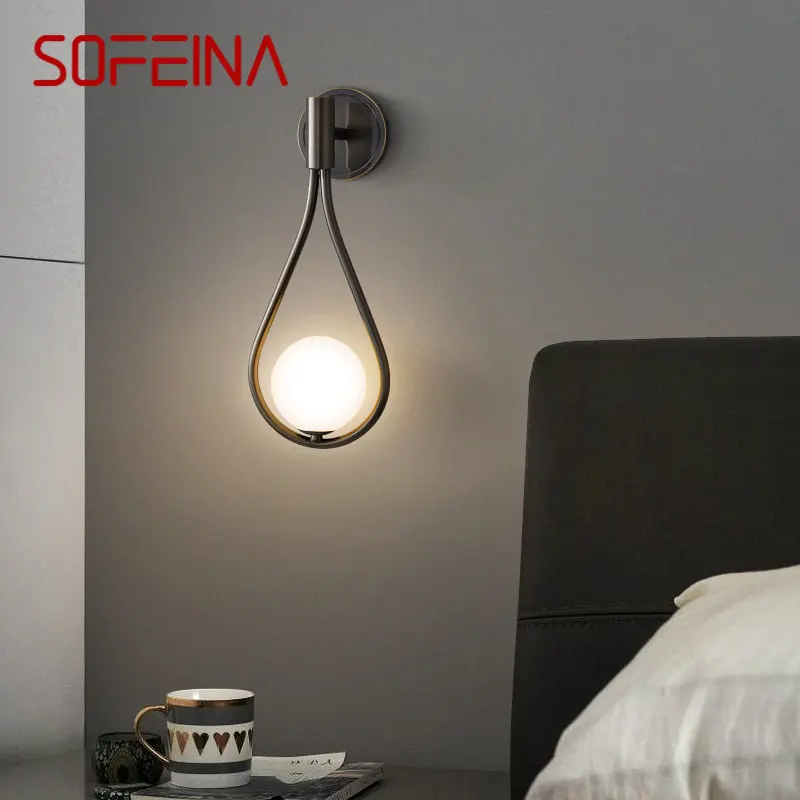 

SOFEINA Indoor Brass Wall Lamp LED Black Sconce Lighting Glass Creative Simple Decor for Home Living Room Bedroom