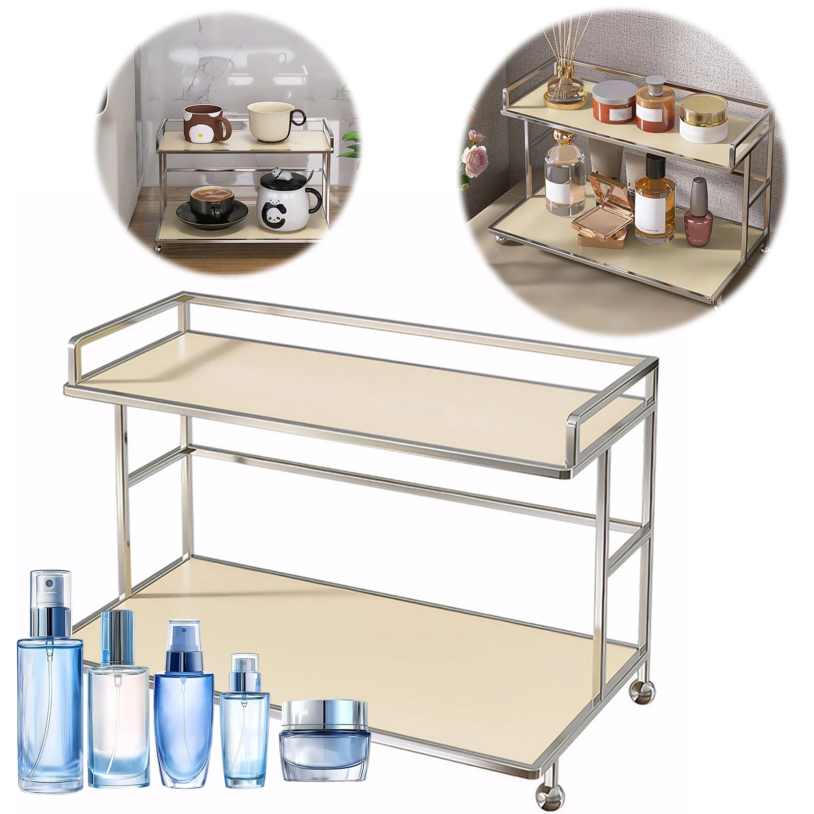 Metal 2 Tier Bathroom Makeup Storage Rack Organizer