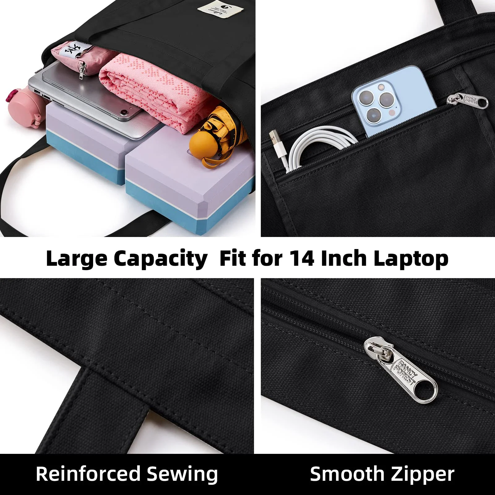 Yoga Bag Women's Sports Bag Yoga Mat Bag Carrier Carryall Canvas Tote for Pilates Shoulder for Travel Office Beach Workout 4