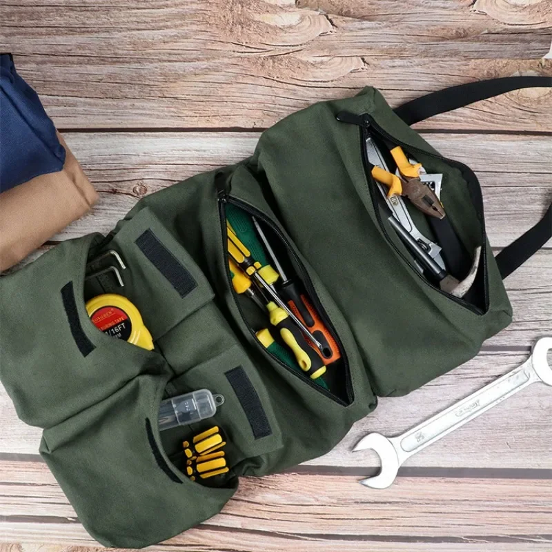 Large Capacity Canvas Portable Vehicle Maintenance Tool Wrench Screwdriver Storage Bag Hasp Folding Handbag Electrician Kit