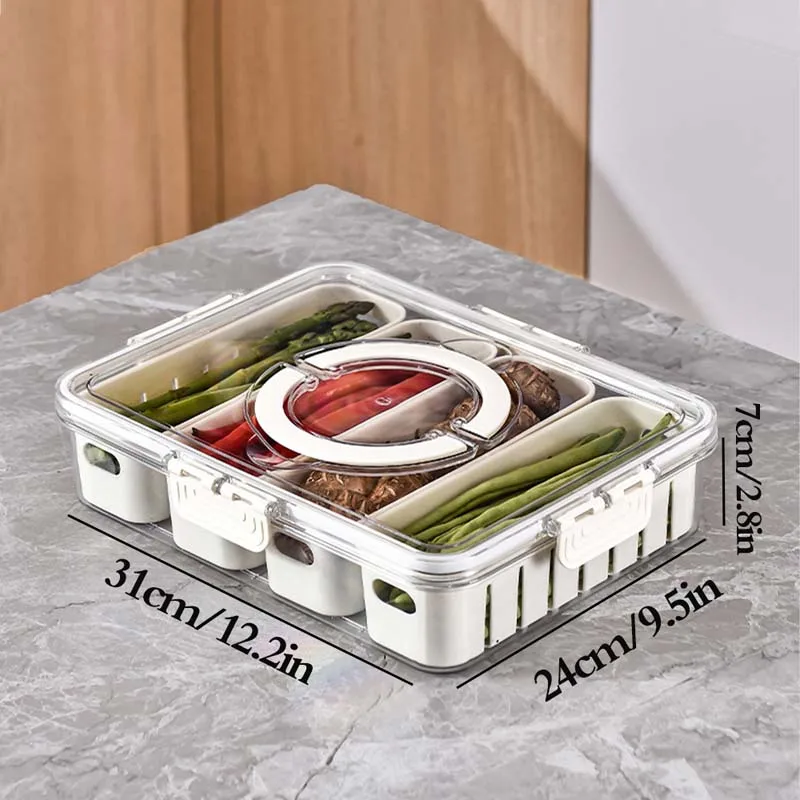 1PC PET Preservation Box with Lid and Handle Divided Serving Tray Refrigerator Frozen Storage Box Kitchen Seasoning Containers 2