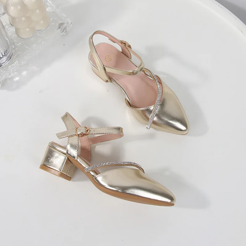Girls' High Heels Sandals Fashion Rhinestone Pointed Toe Children's Princess Shoes Rubber Soles Non Slip Casual Sandals 5