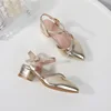 Girls' High Heels Sandals Fashion Rhinestone Pointed Toe Children's Princess Shoes Rubber Soles Non Slip Casual Sandals 5